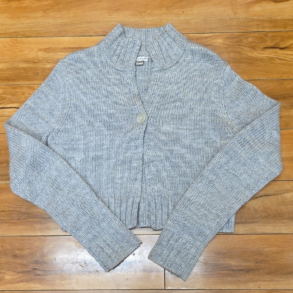 American Eagle Size L Grey Wool Blend Cropped Cardigan Sweater Y2K Vintage